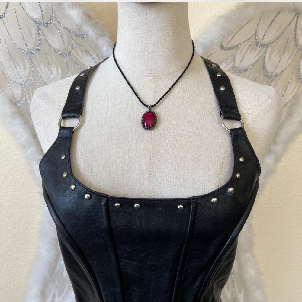 Vintage Leather Black Corset with Studded Detail - Picture 8 of 8